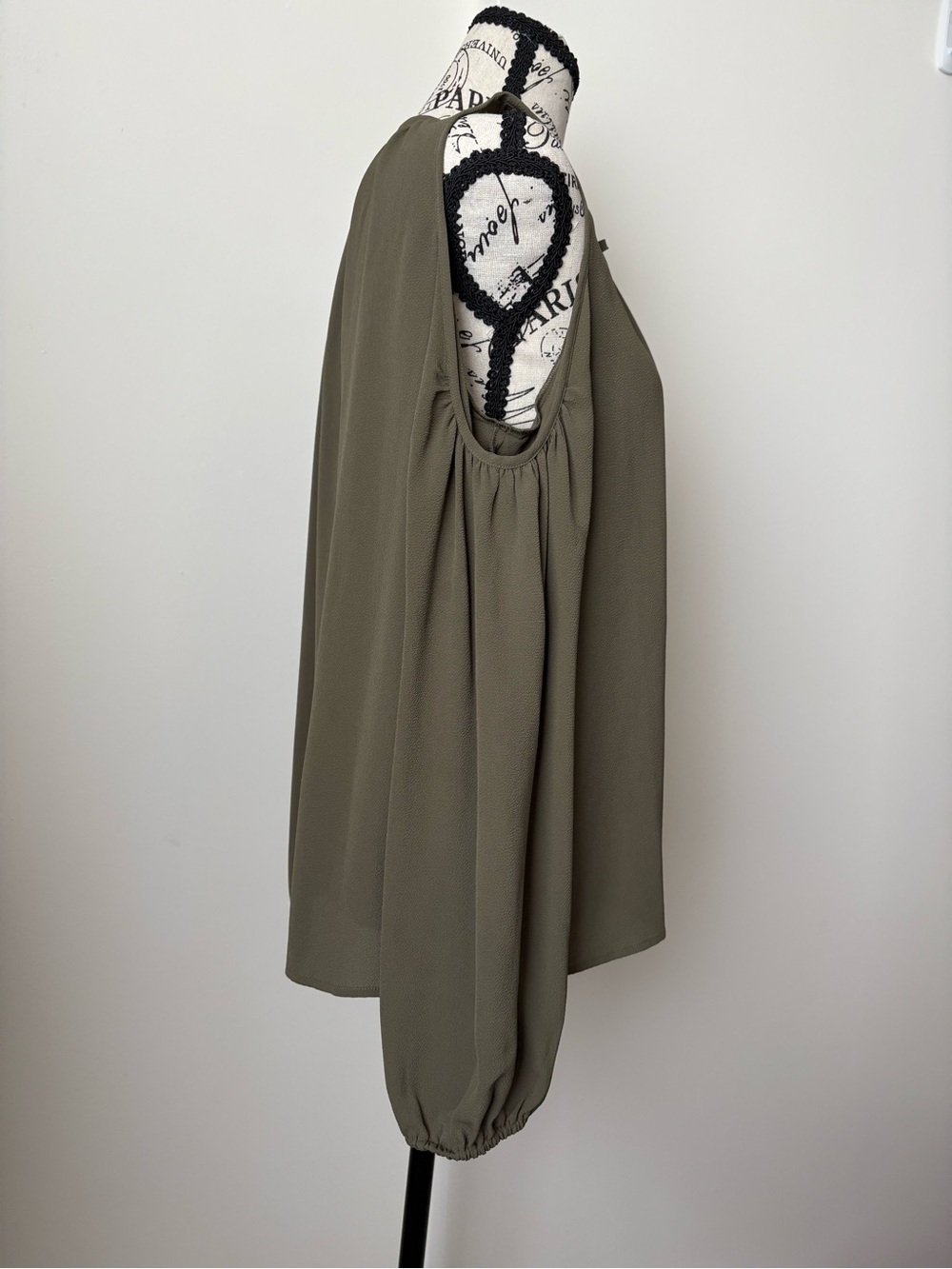 Michael Kors Olive Cold-Shoulder Tie-Neck Blouse - Picture 2 of 7